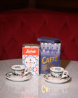 Due tazzine da caffè e latta di caffè Gambrinus 250gr